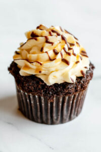 Chocolate cupcake topped with caramel frosting and chips as made famous by Sweets by Diane in Roseville, Minnesota