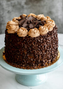 Custom chocolate cake with chocolate chips and frosting as made famous by Sweets by Diane in Roseville, Minnesota