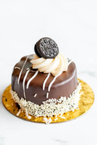 Mini chocolate cake topped with oreo as made famous by Sweets by Diane in Roseville, Minnesota.