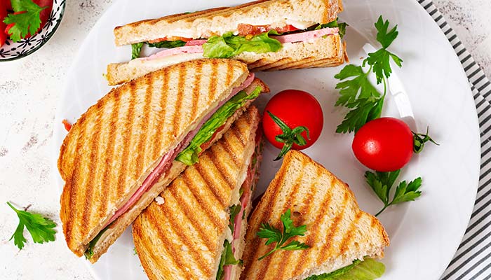 The best grilled panini sandwich in Roseville Minnesota for lunch is served at Sweet & Savory By Diane at the POTLUCK Food Hall in Rosedale Center.