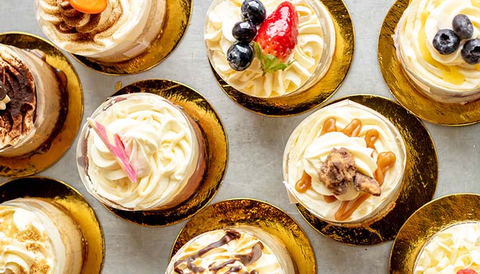 Single serve cheesecakes and sweet & savory treats By Diane in Roseville, MN served at the POTLUCK Food Hall in Rosedale Center.